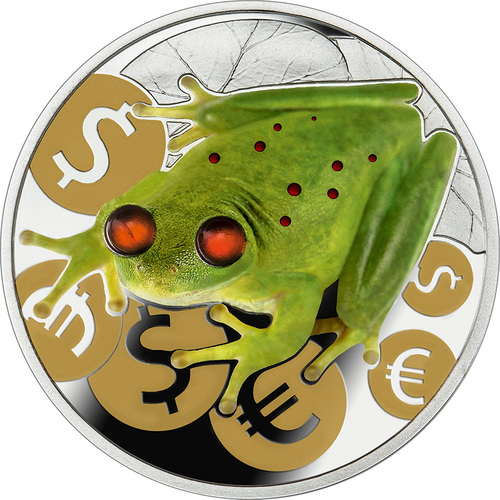 silver coin money frog
