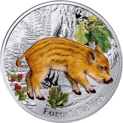 gift coin Wild boar, 1 dollar, Series: Forest Babies