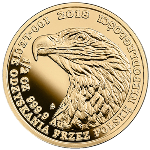 Bielik - złota moneta bulionowa 1/2 oz. - 100-lecie odzyskania przez Polskę niepodległości